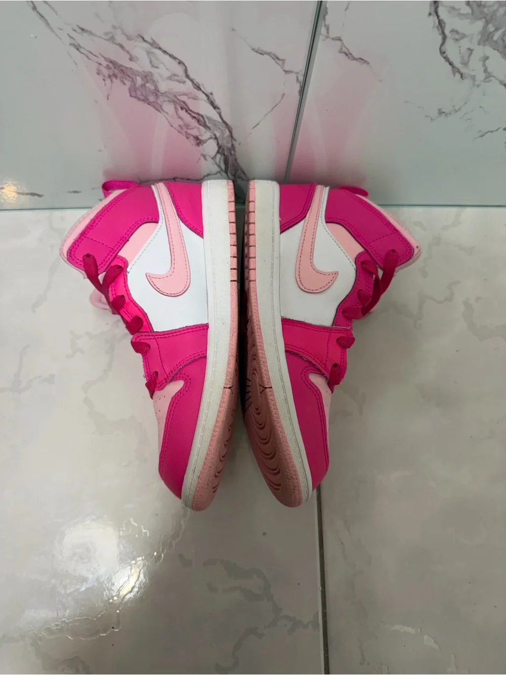 Jordan 1 Mid — Pink/Hot Pink Girl's Sneakers
